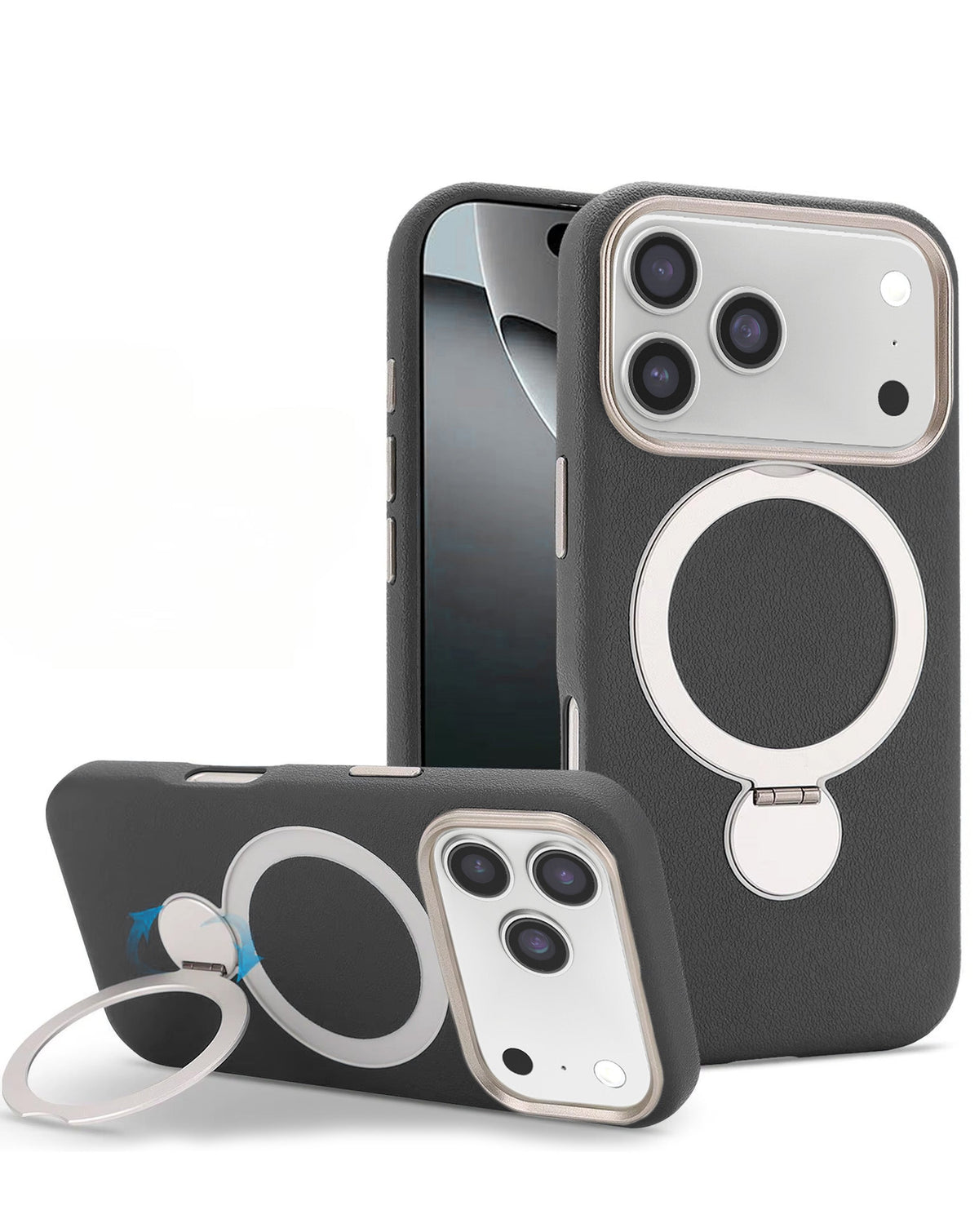 Silicone Magnetic Ring Stand Case for iPhone 17 Pro Max / 18 Pro Max — Black