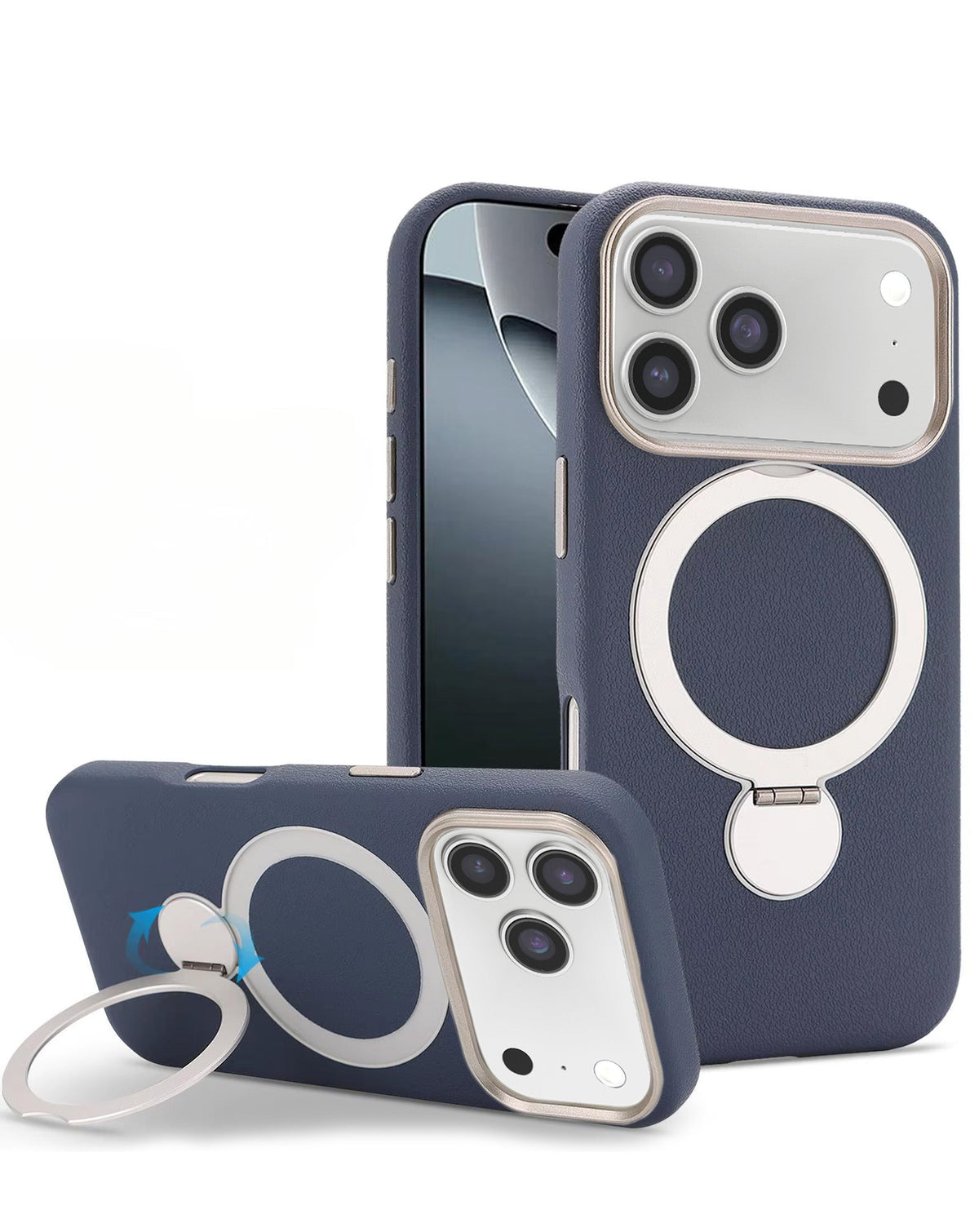 Silicone Magnetic Ring Stand Case for iPhone 17 Pro Max / 18 Pro Max — Blue