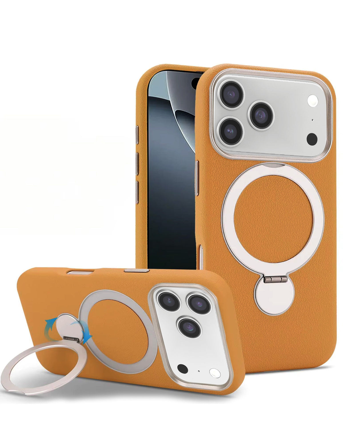 Silicone Magnetic Ring Stand Case for iPhone 17 Pro Max / 18 Pro Max — Brown