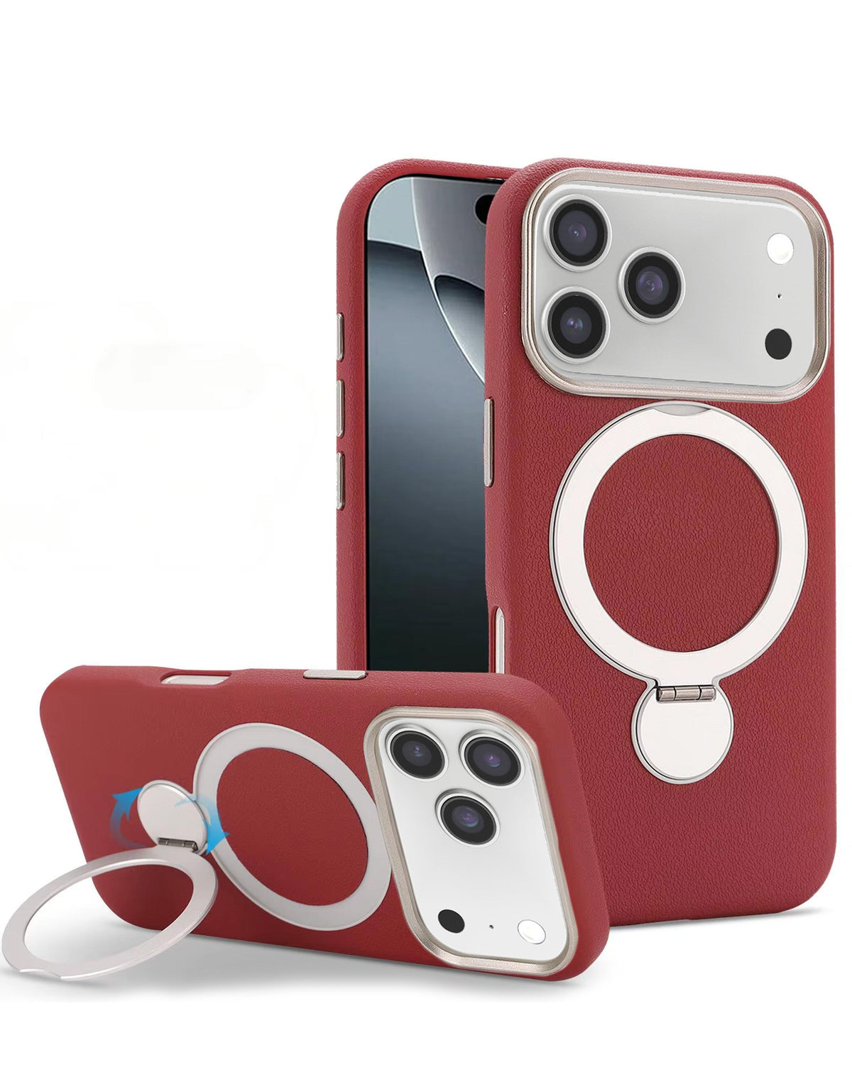 Silicone Magnetic Ring Stand Case for iPhone 17 Pro Max / 18 Pro Max — Burgundy