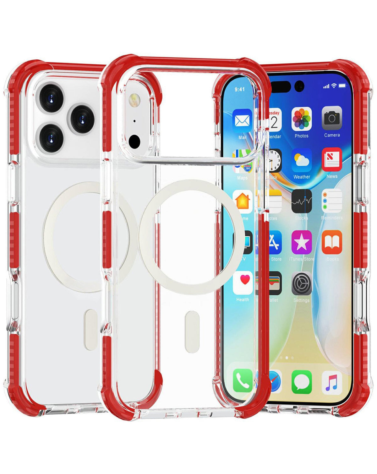 TPU Mesh Sport Case with Wireless Charging for iPhone 17 Pro Max / 18 Pro Max — Dark Red