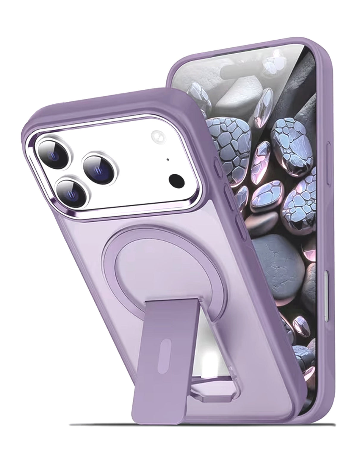 Clear Magnetic Case with Built-in Kickstand for iPhone 17 Pro Max / 18 Pro Max — Lavender