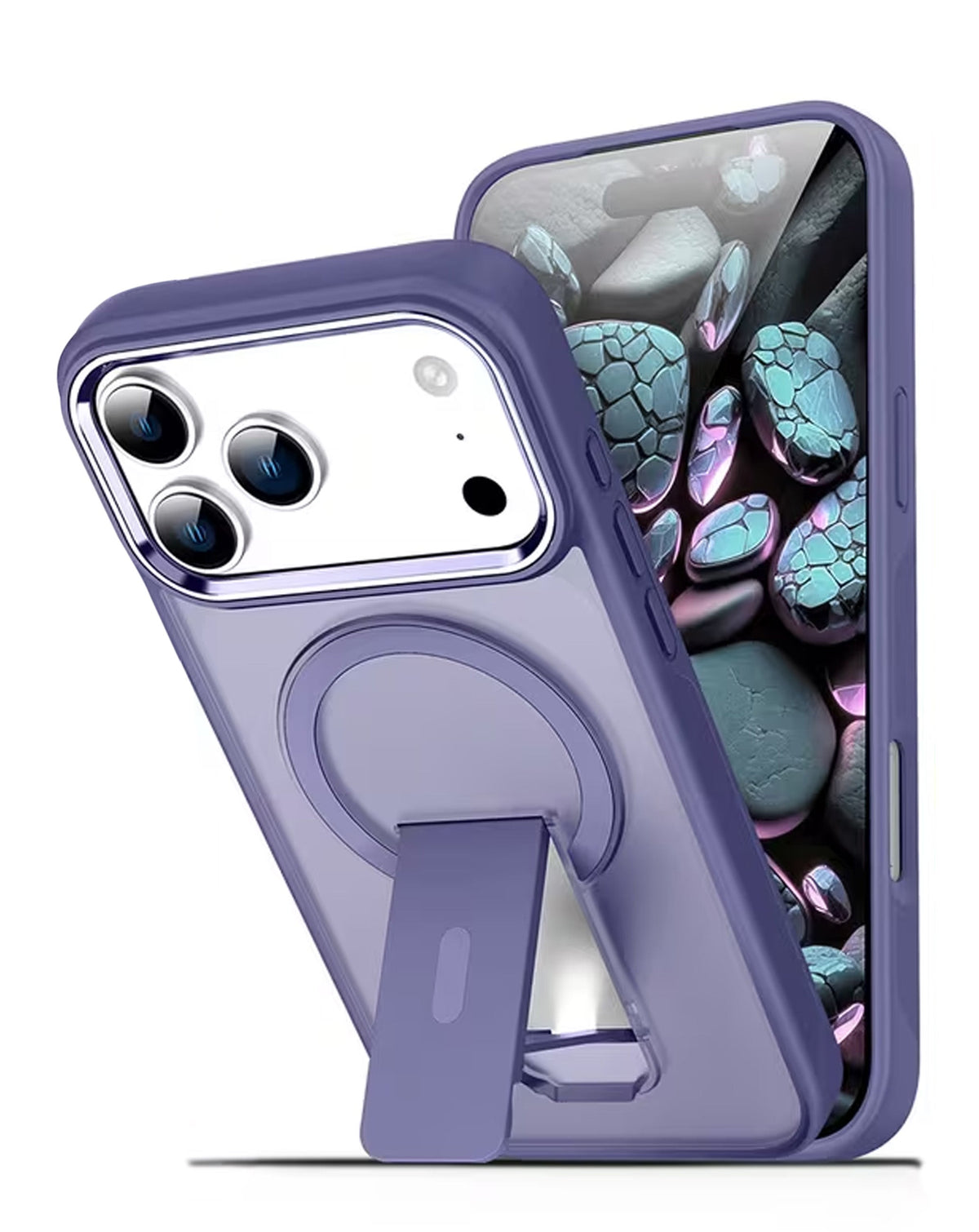 Clear Magnetic Case with Built-in Kickstand for iPhone 17 Pro Max / 18 Pro Max — Purple