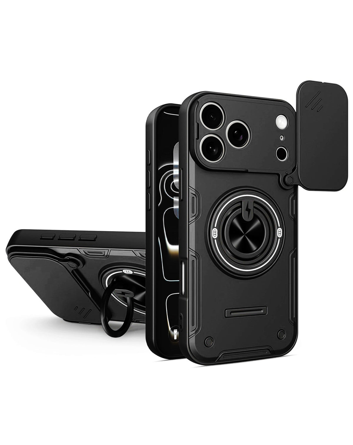 Magnetic Ring Stand Case with Camera Cover for iPhone 17 Pro Max / 18 Pro Max — Black