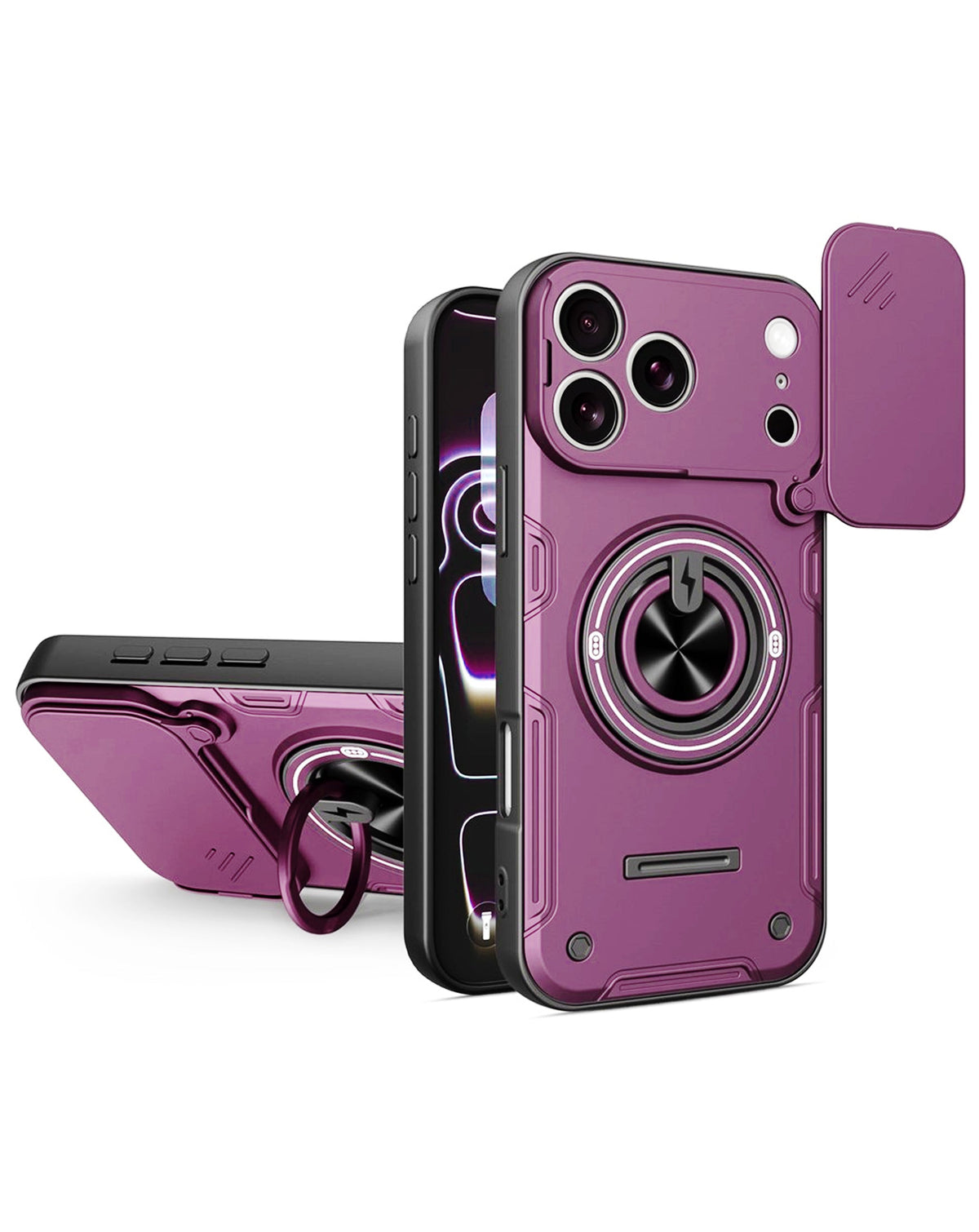 Magnetic Ring Stand Case with Camera Cover for iPhone 17 Pro Max / 18 Pro Max — Burgundy