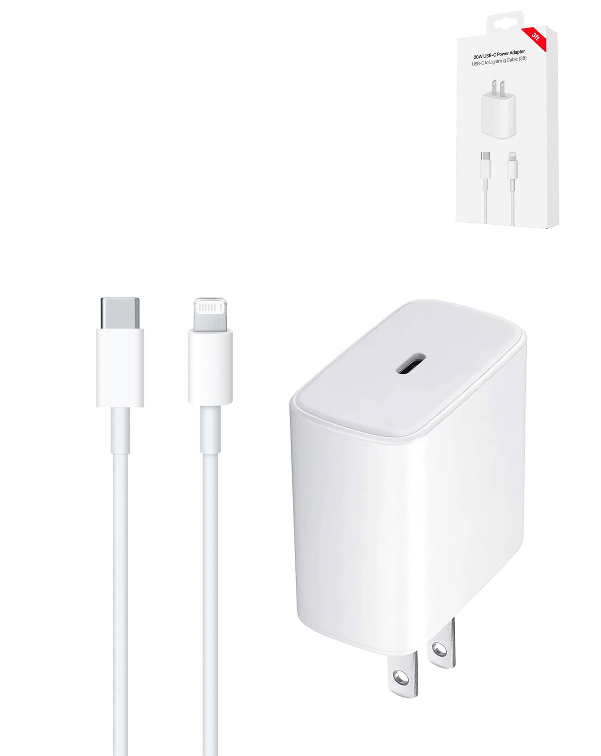 20W USB-C Power Adapter + USB-C to Lightning Cable — 3 ft