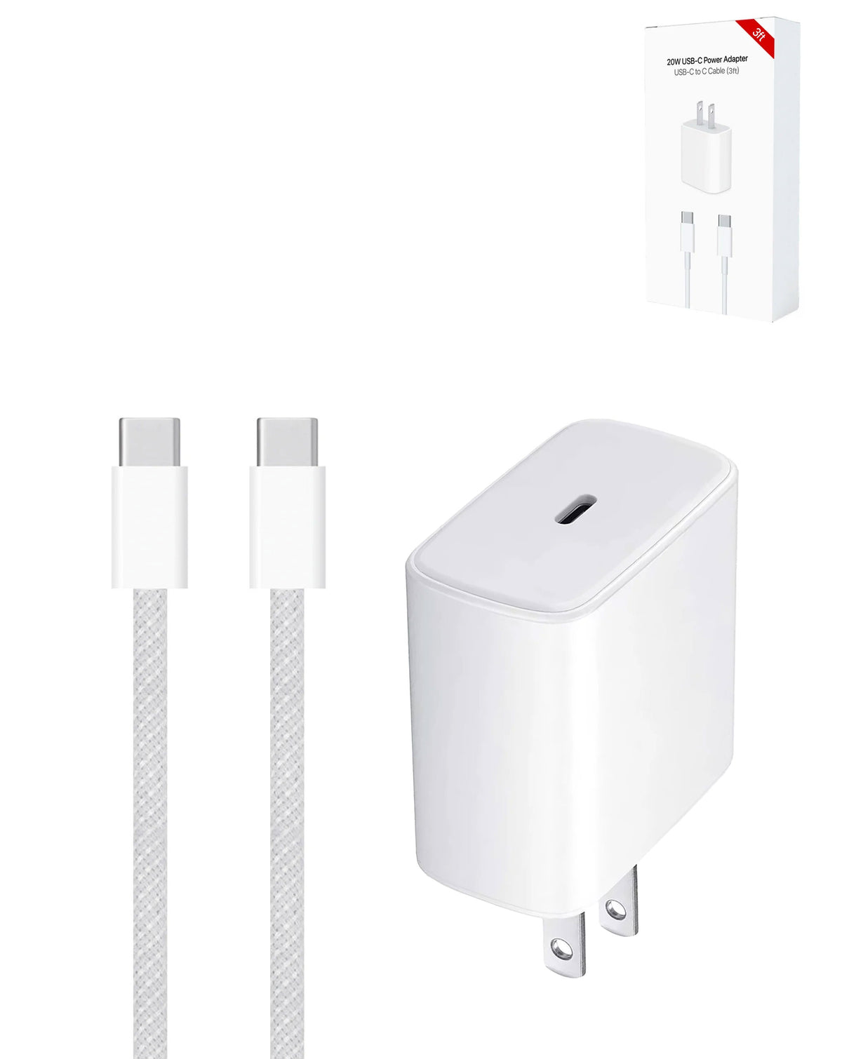 20W USB-C Power Adapter + USB-C to USB-C Cable — 3 ft