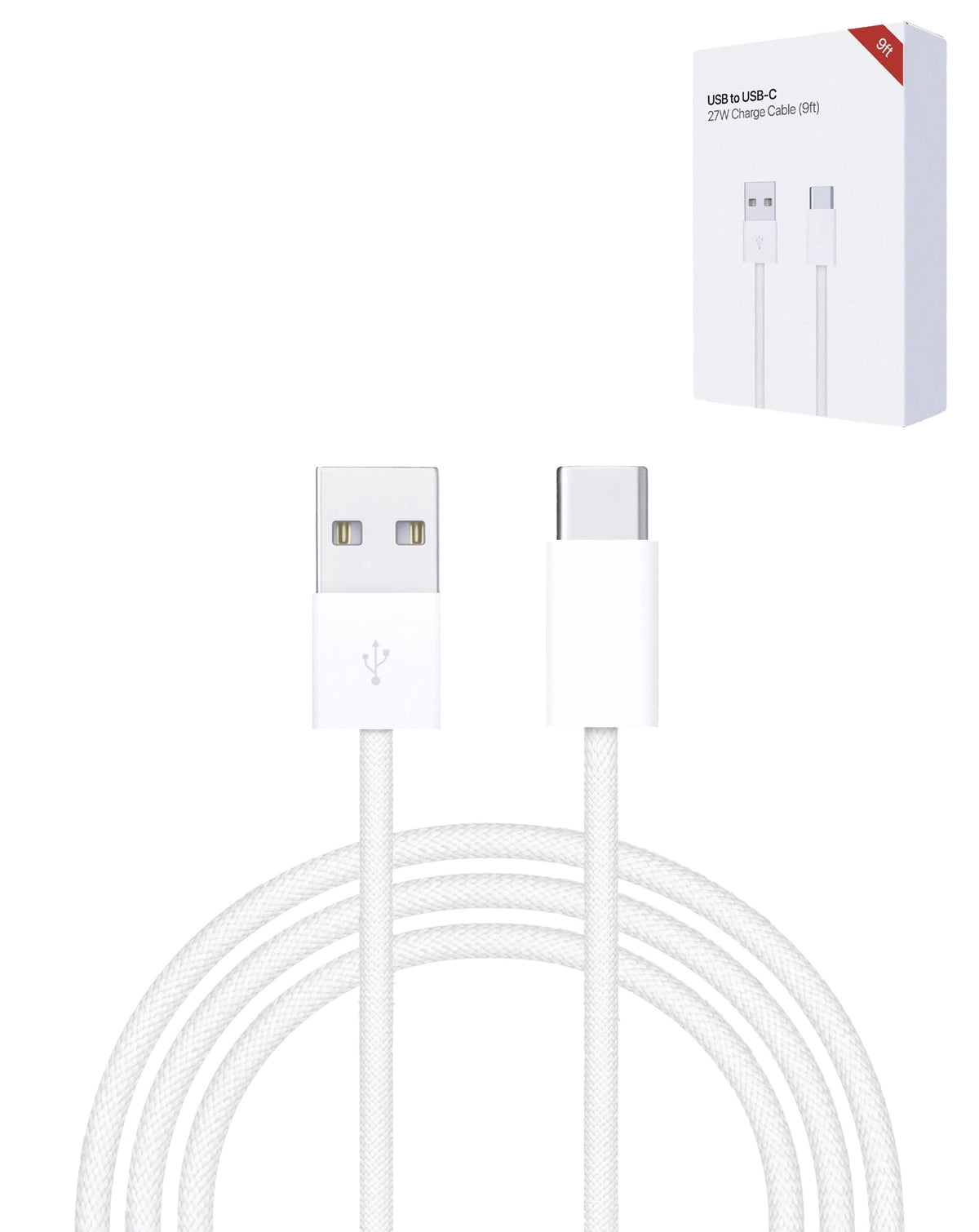 USB-A to USB-C Fast Charging Cable — 27W, 9 ft