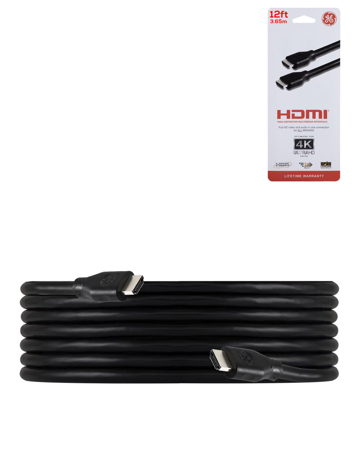 GE HDMI Cable — 1080p HD, 12 ft, Black