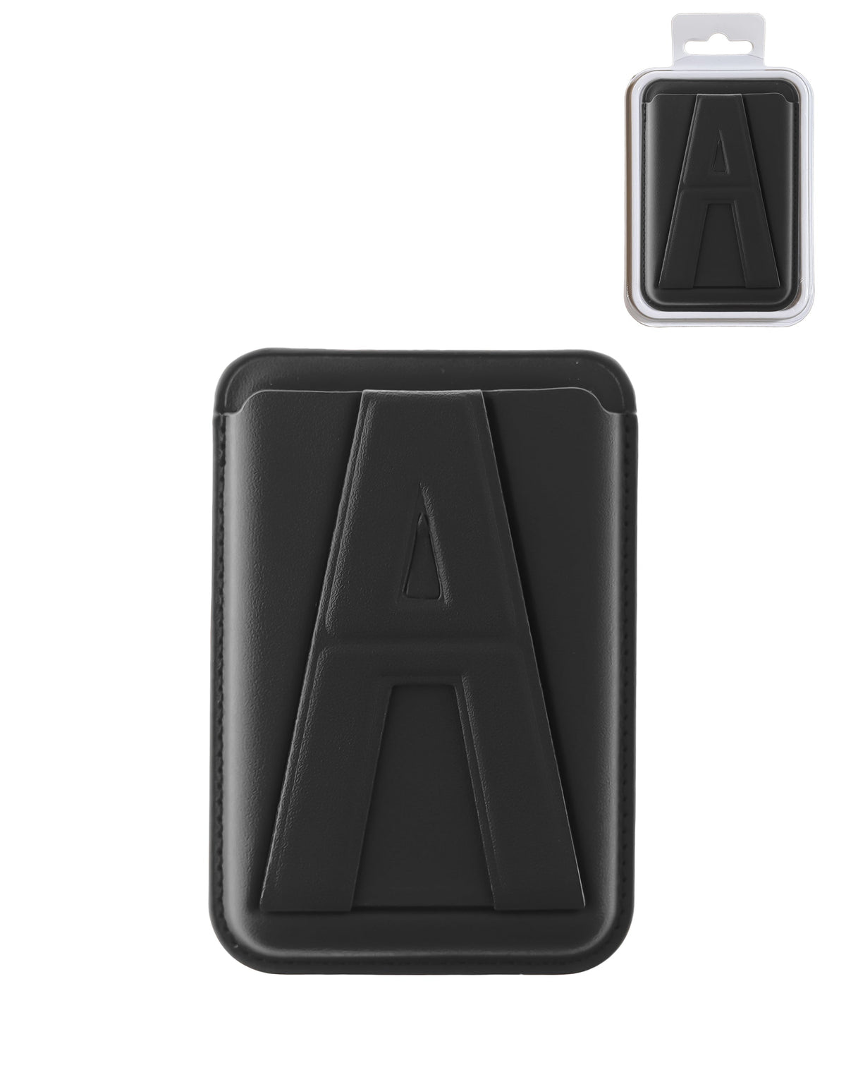A Design Leather Magnetic Card Wallet Holder with Stand — Black