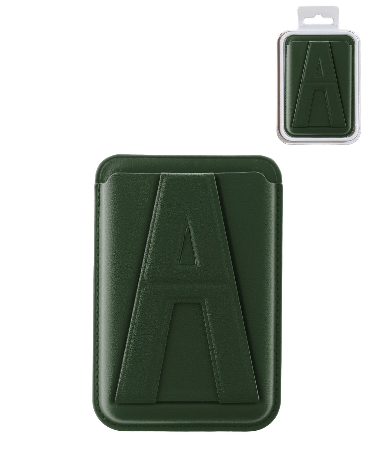 A Design Leather Magnetic Card Wallet Holder with Stand — Green