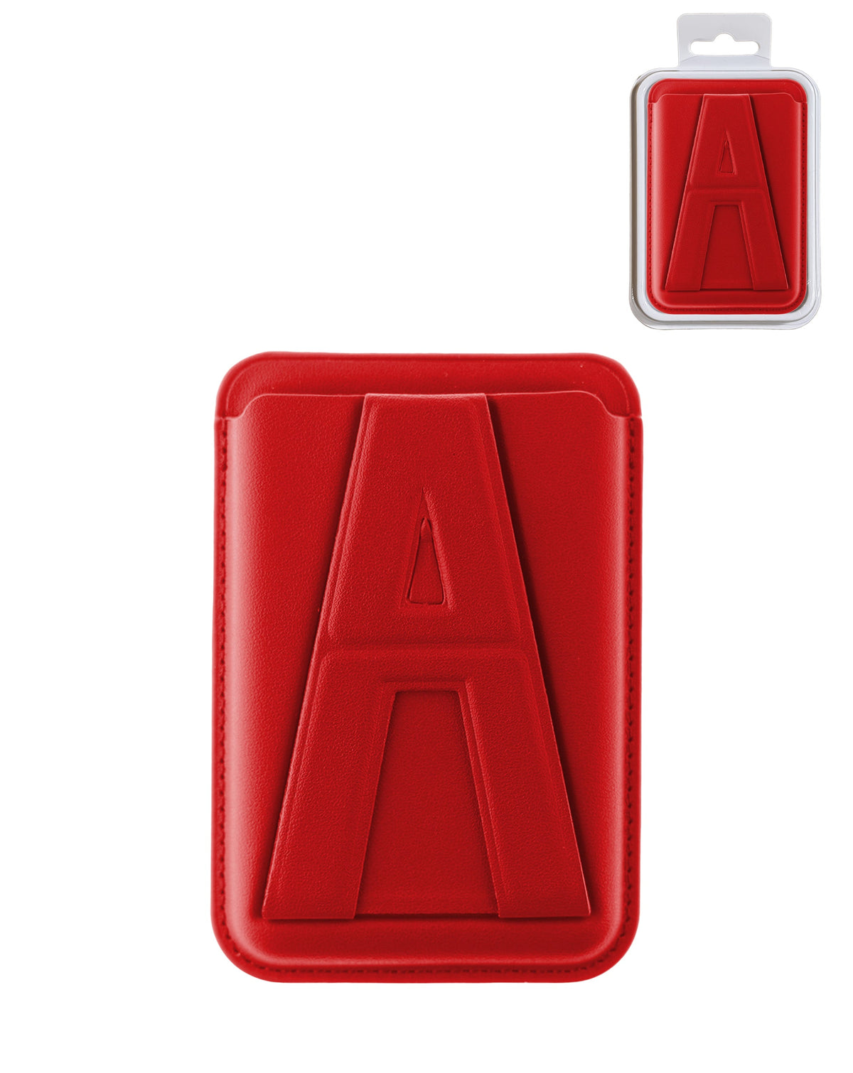 A Design Leather Magnetic Card Wallet Holder with Stand — Red