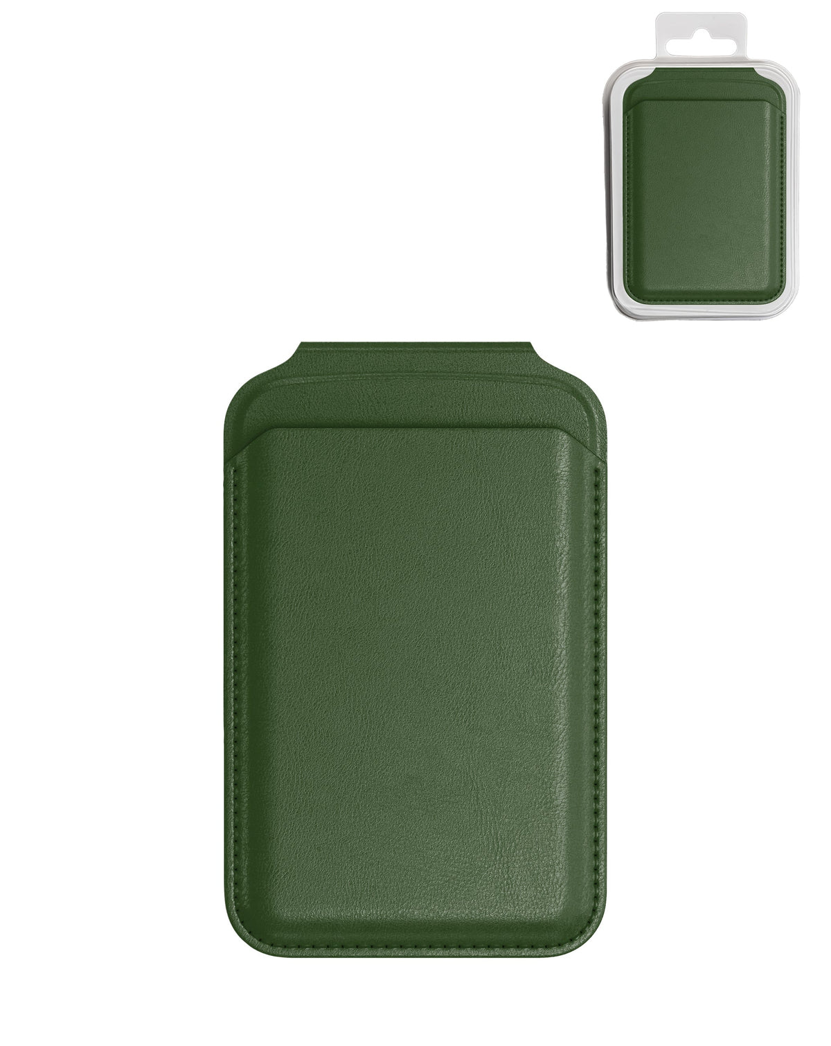 Leather Magnetic Card Wallet Holder with Stand — Green