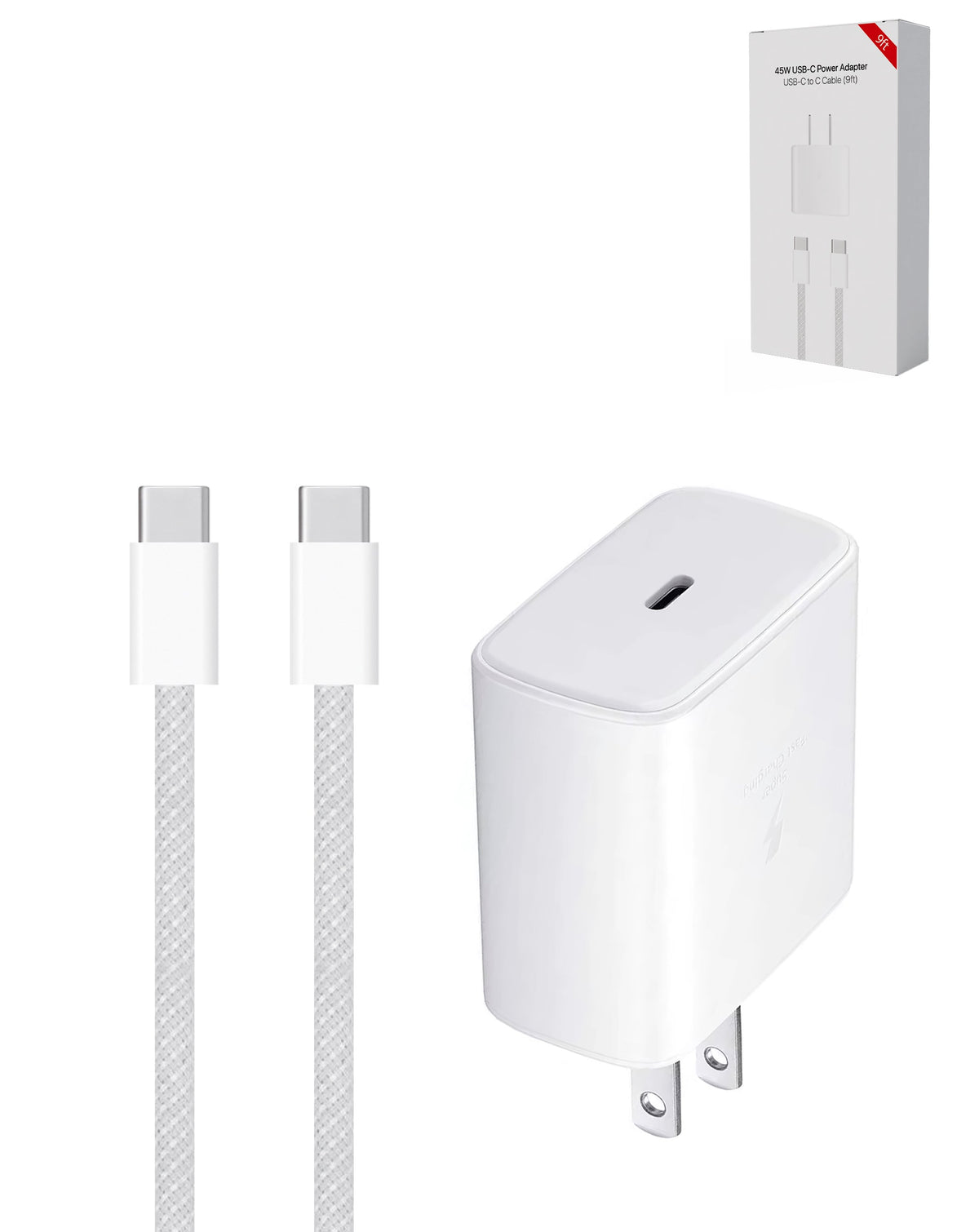 45W USB-C Power Adapter + 100W USB-C Cable — 9 ft
