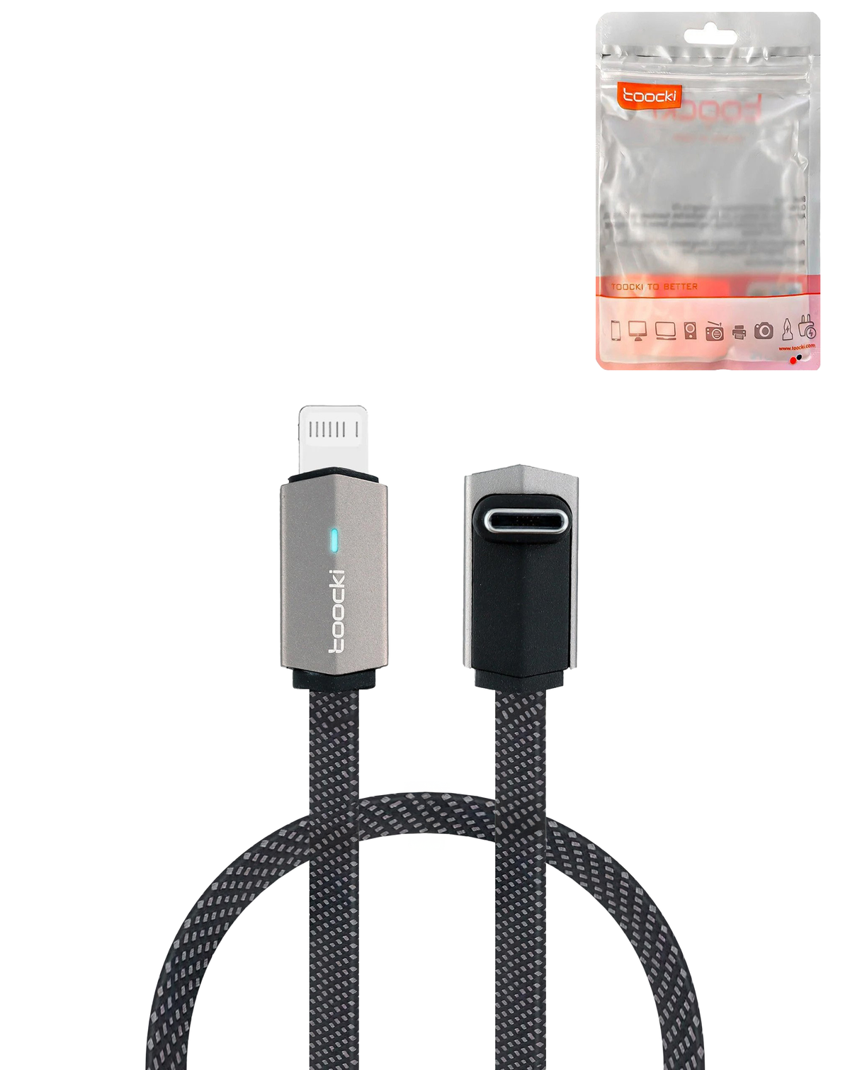 Toocki Car Series USB-C to Lightning Thick Braided Fast Charging Cable — 20W, 3 ft, Gray