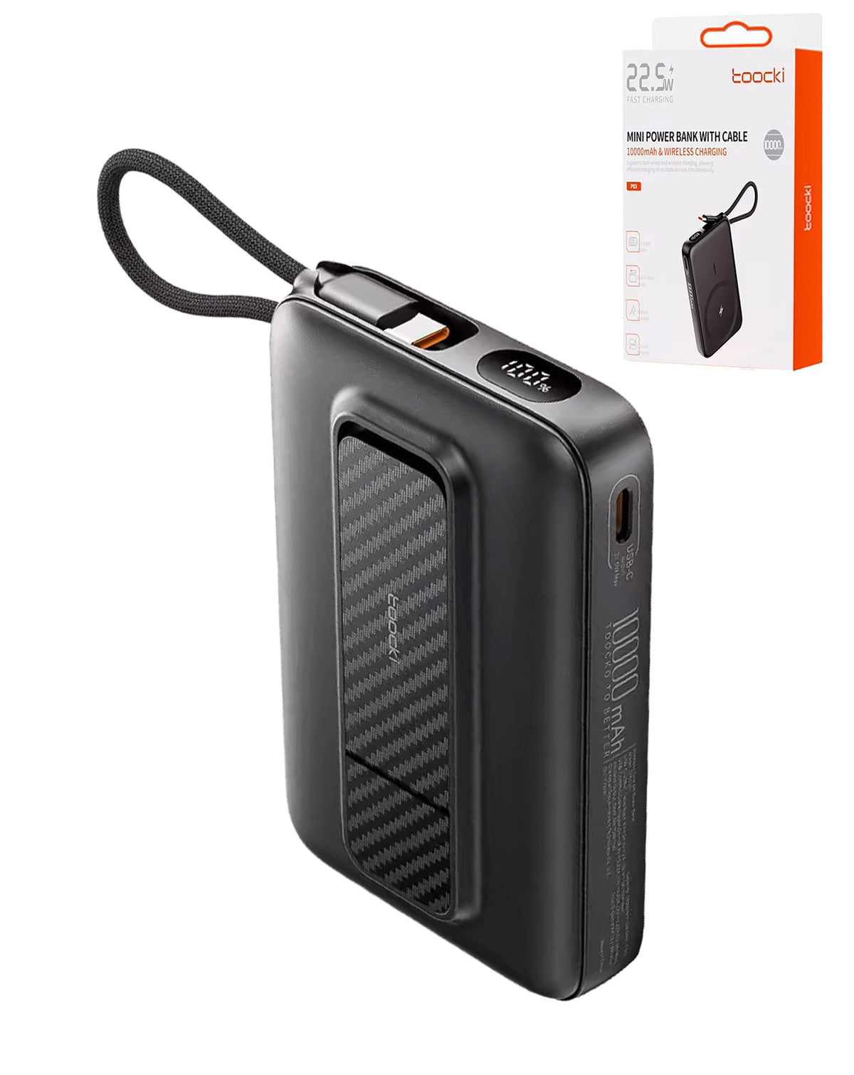 Toocki Magnetic Wireless Power Bank with Built-in Cable — 10,000mAh, 22.5W