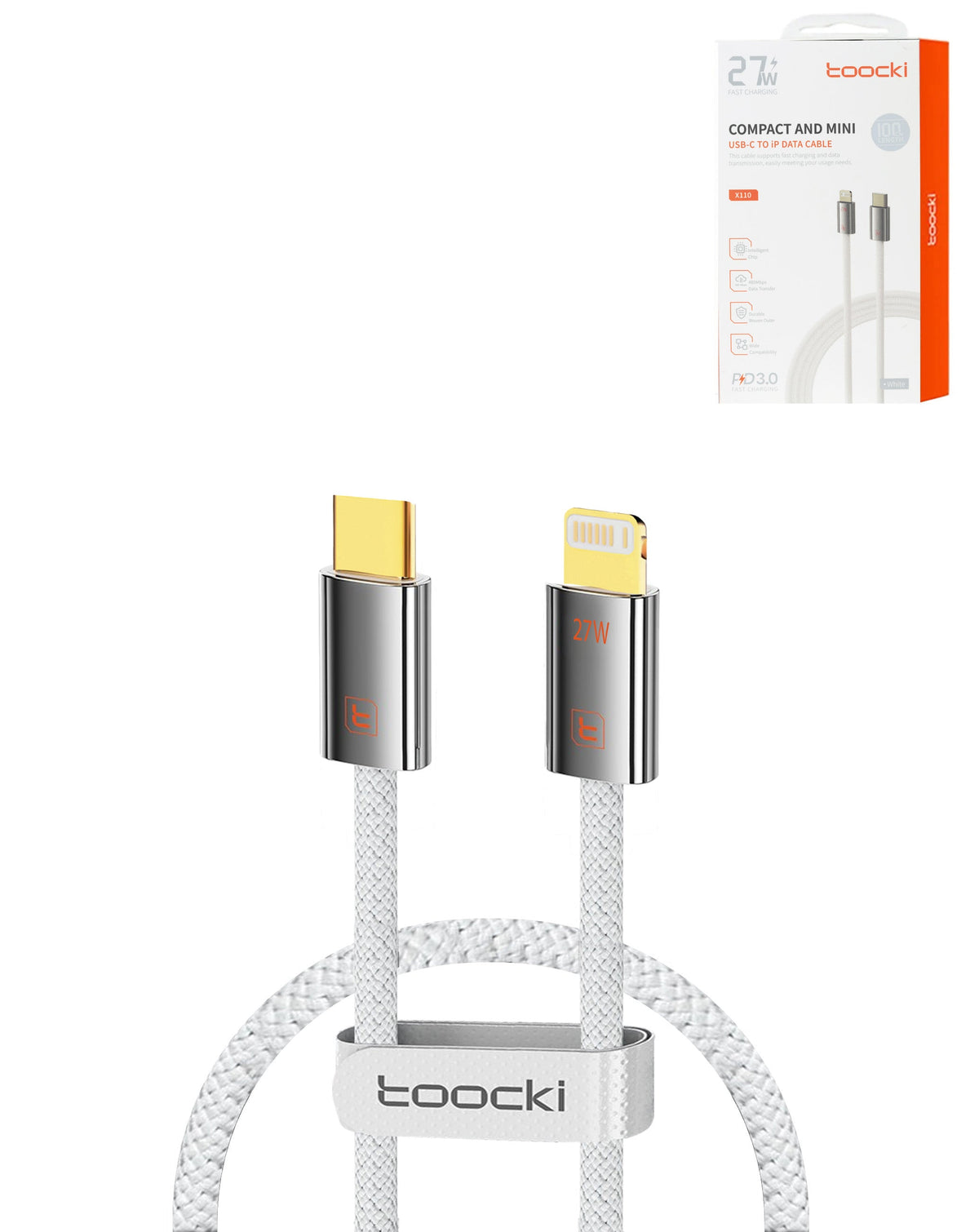 Toocki Compact Zinc Alloy USB-C to Lightning Fast Charging Cable — 27W, 3 ft