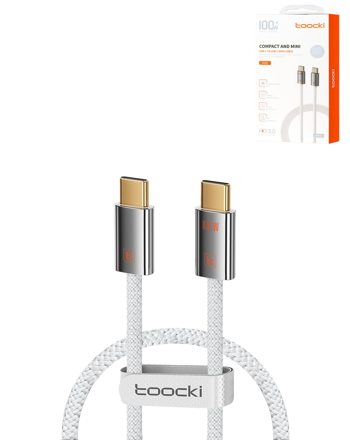 Toocki Compact Zinc Alloy USB-C to USB-C Fast Charging Cable — 100W, 3 ft