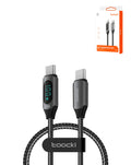 Toocki USB-C to USB-C Fast Charging Cable with Display — 100W, 3 ft, Black
