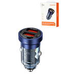 Toocki Dual USB-A Transparent Car Charger — 30W, Blue