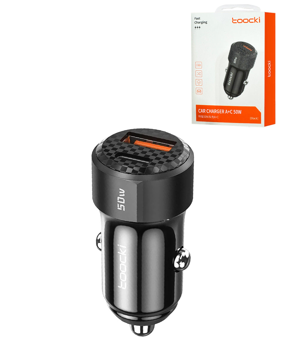 Toocki USB-C + USB-A Car Charger — 50W, Black