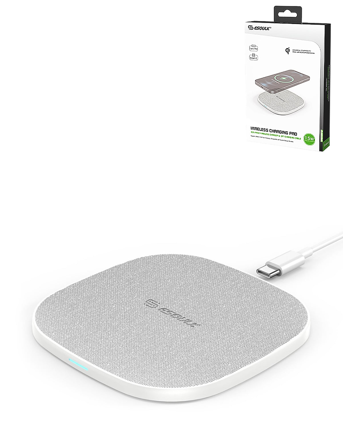 Esoulk Qi Wireless Charger — 15W, 5 ft, White