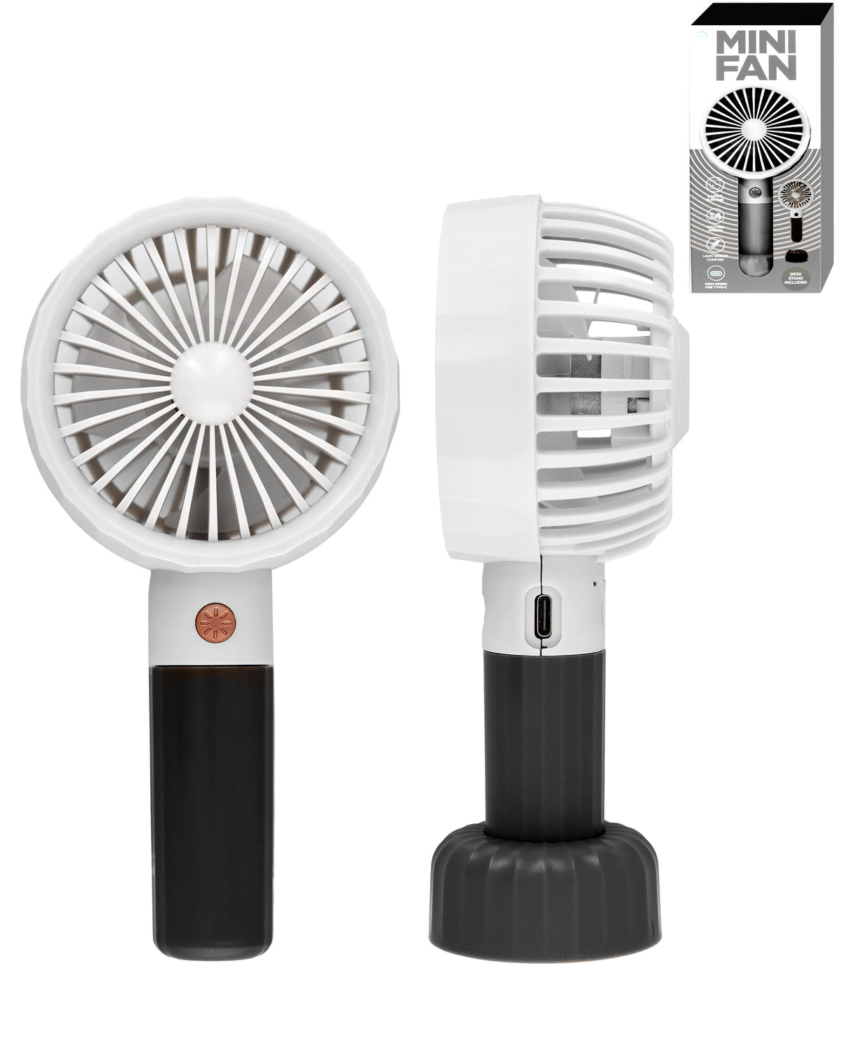 POMGEAR Mini Fan with Desk Stand — White