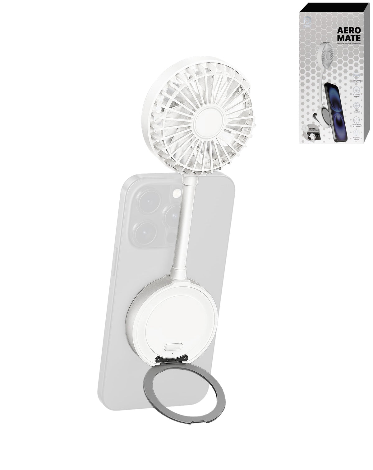 POMGEAR Bendable Magnetic Portable Fan — White