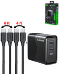 Esoulk EK2005 Dual USB-C Wall Charger with 4 ft & 6 ft USB-C Cables — 65W, Black