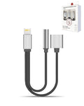 2-in-1 Lightning Charging & 3.5mm Headphone Jack Adapter — Black & Silver