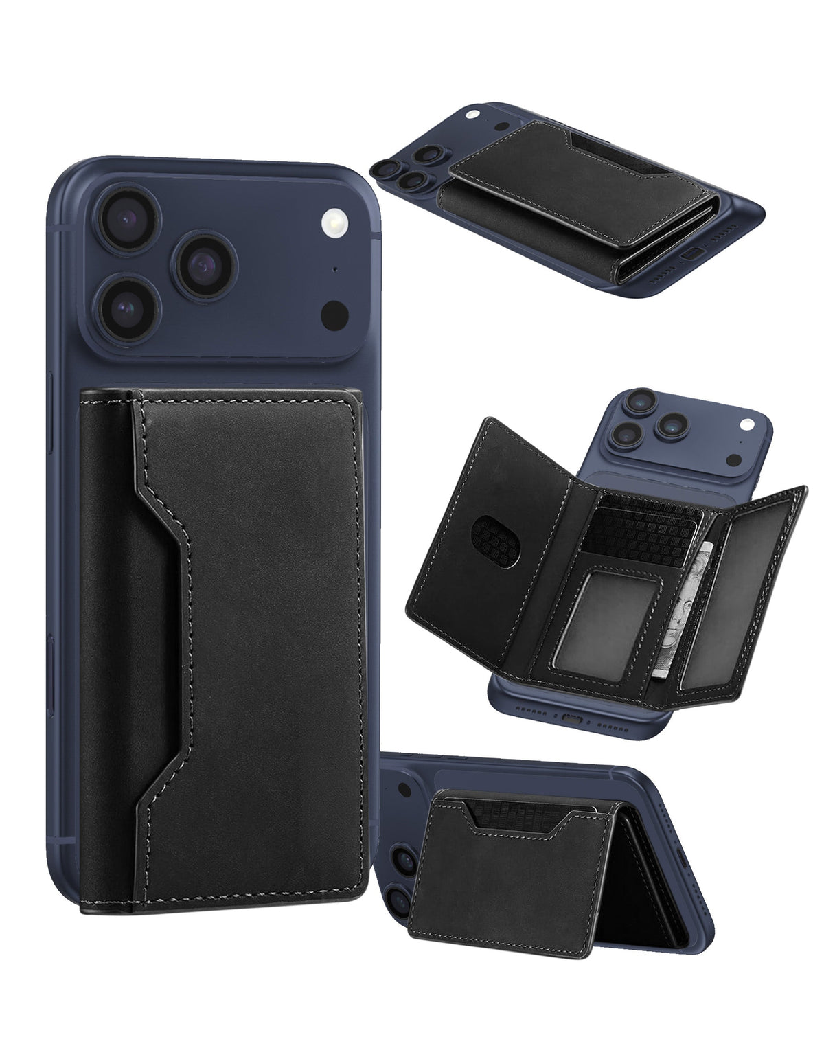 Universal Magnetic Leather Card Wallet — Black