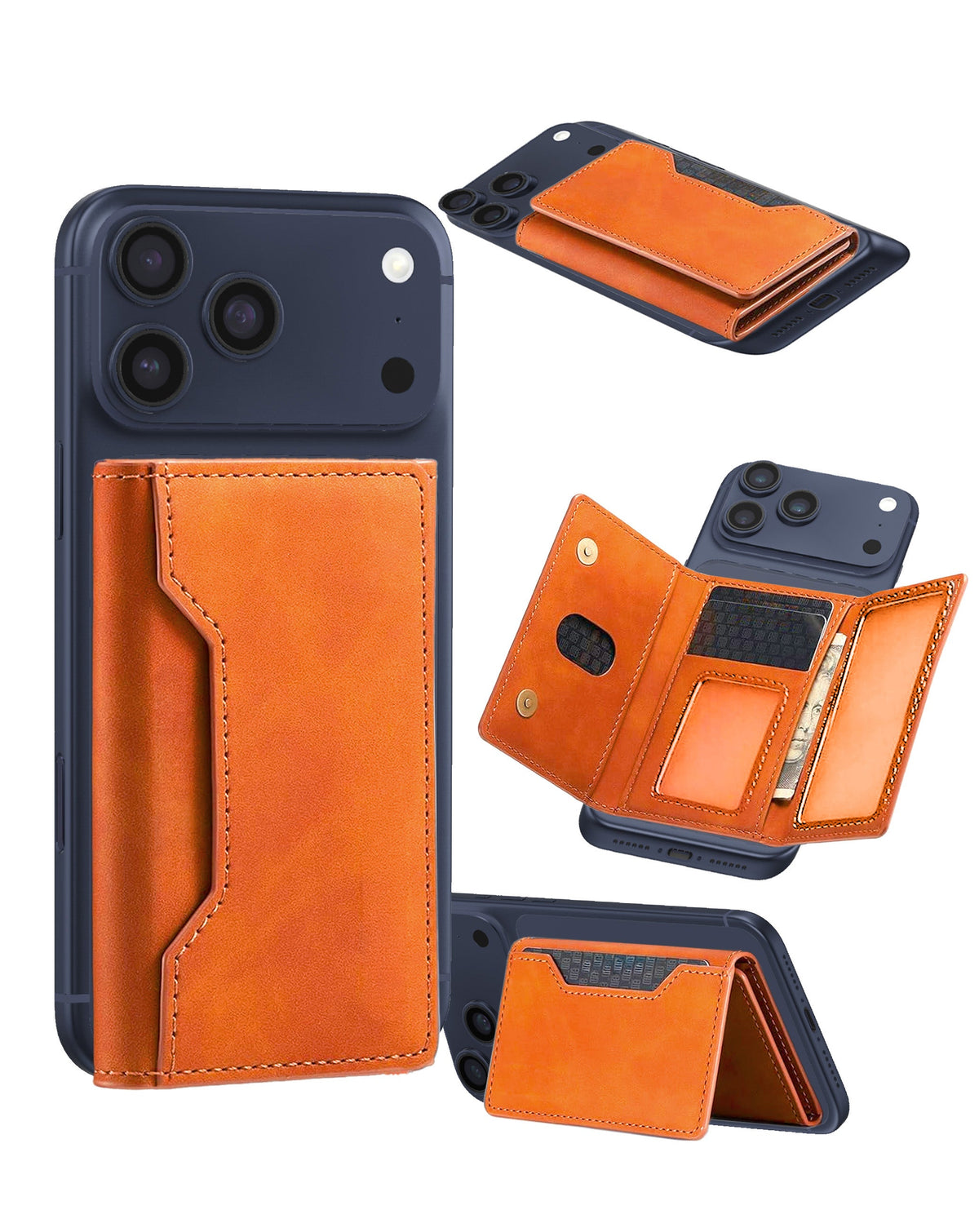 Universal Magnetic Leather Wallet — Orange