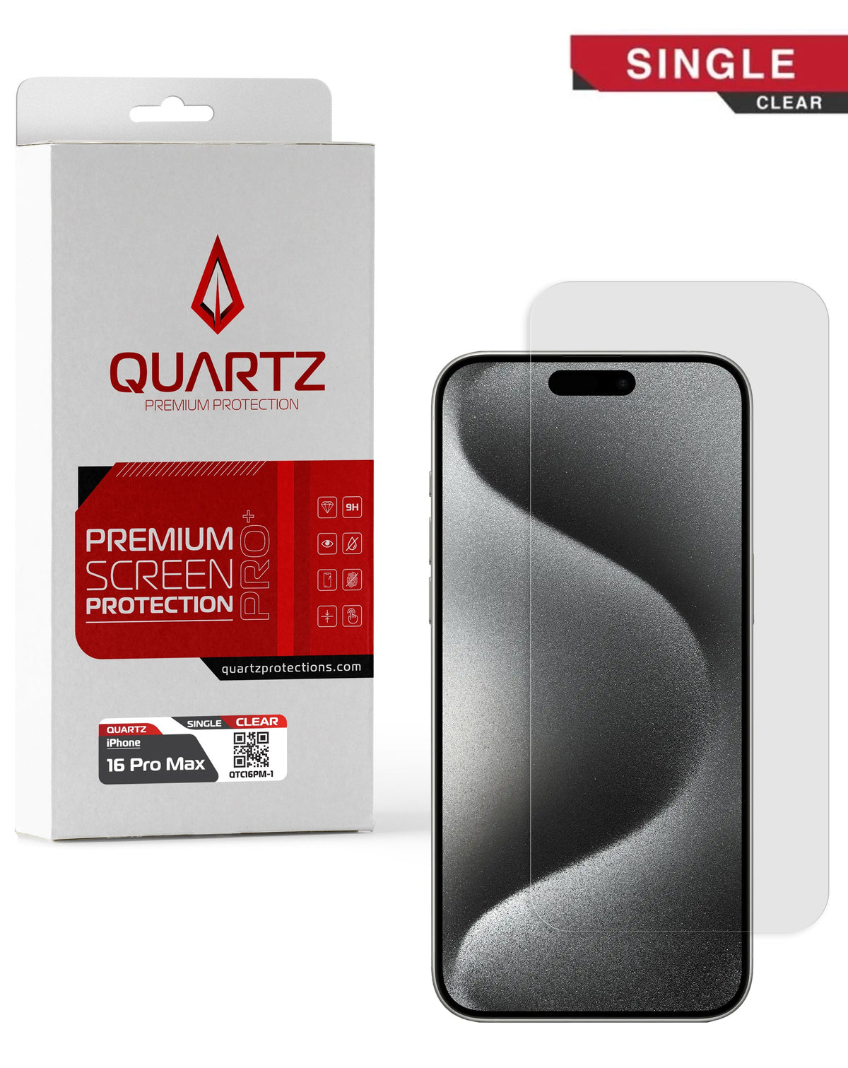Quartz Clear Tempered Glass Screen Protector — iPhone 16 Pro Max / 17 Pro Max