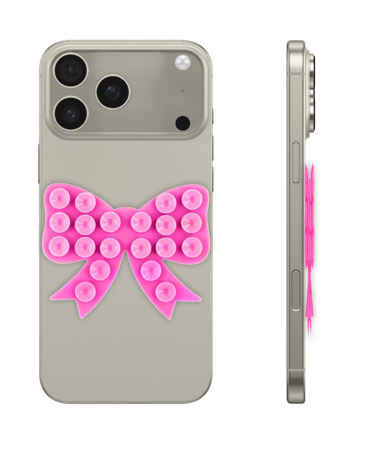 Fashion Bow Beads Silicone Suction Cup Phone Holder — Hot Pink