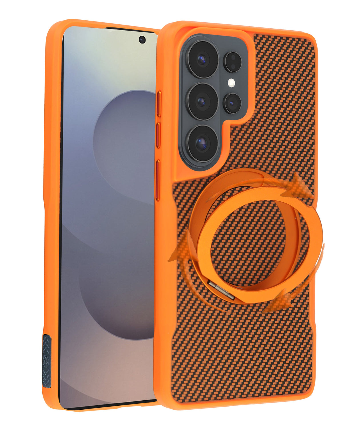 Magnetic Protective Case with 360° Rotating Ring Stand for Galaxy S26 Ultra — Orange