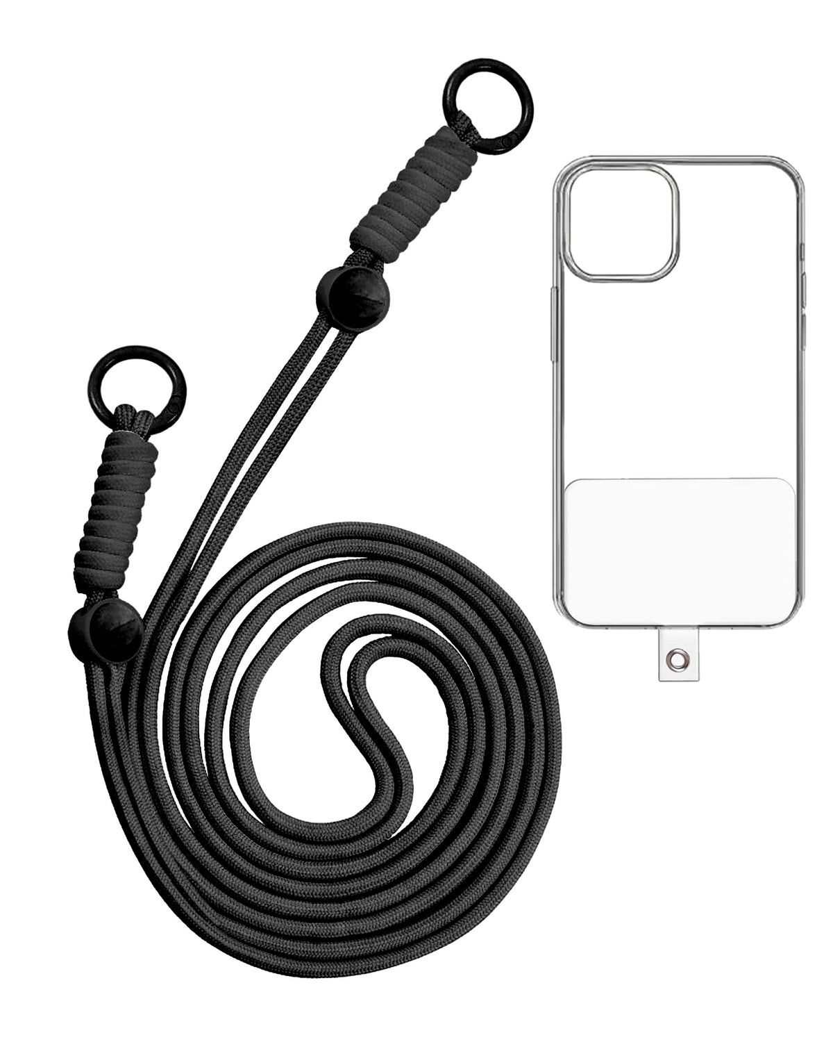 Adjustable Braided Phone Lanyard — 3.6 ft, Black