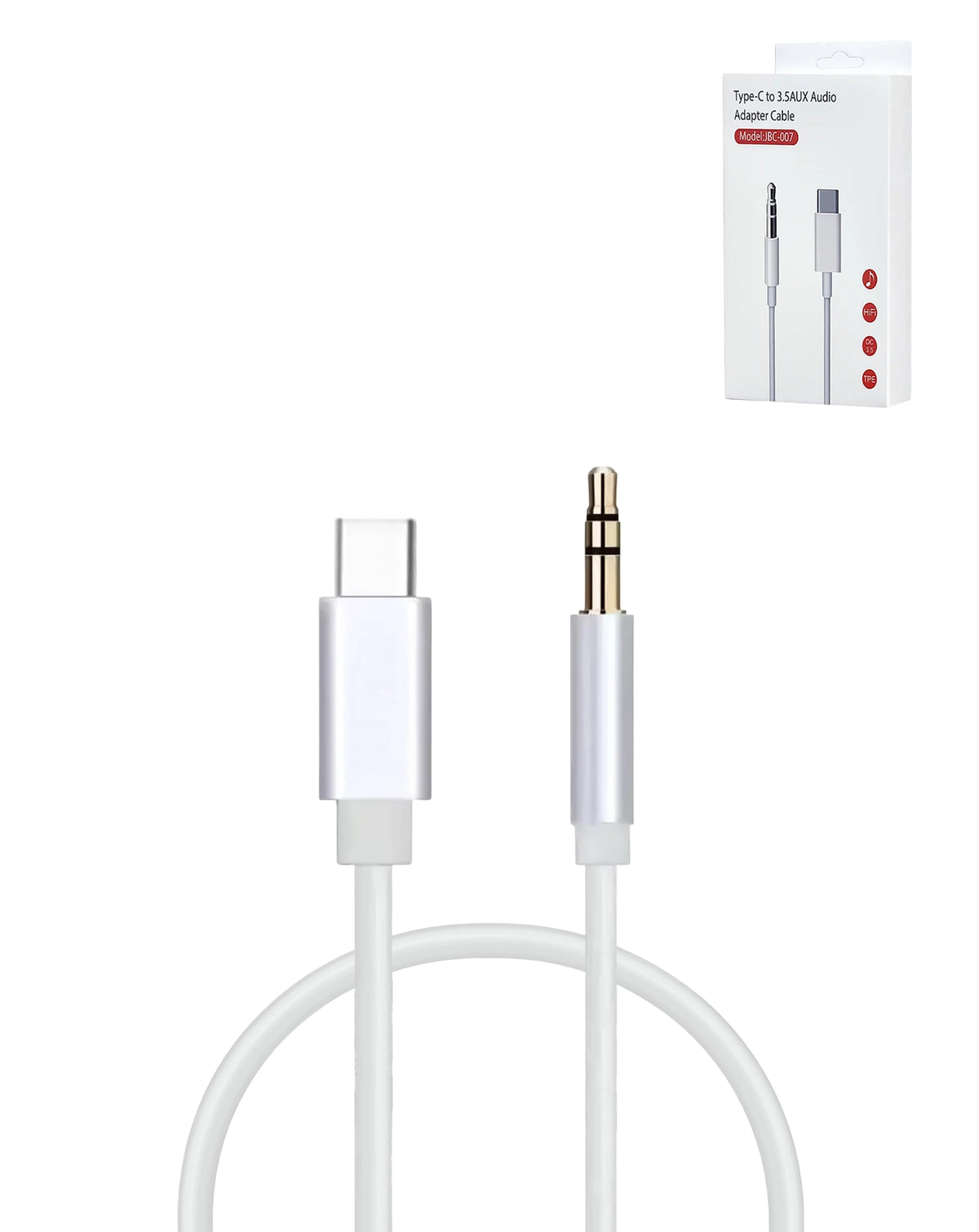 USB-C to AUX Headphone Jack Cable — 3 ft, White