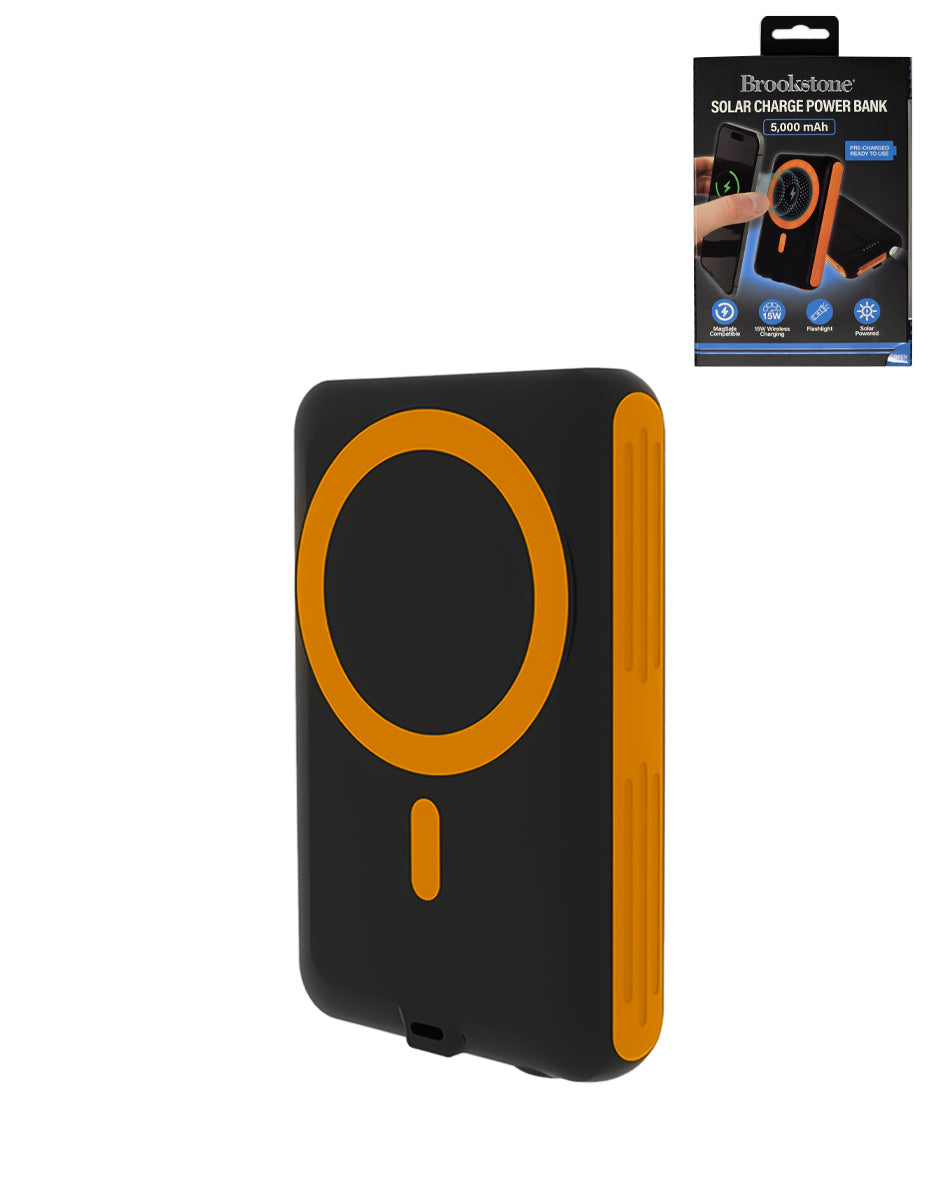 Brookstone Solar MagSafe Power Bank — 5,000mAh, Orange