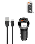 LDNIO C1 Dual USB-A + USB-C Car Charger with USB-A to Lightning Charging Cable — 36W, 3 ft