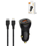 LDNIO C103 Dual USB-A + USB-C Car Charger with USB-C to Lightning Cable — 60W, 3 ft