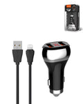 LDNIO C2 Dual USB-A Car Charger with USB-A to Lightning Charging Cable — 36W, 3 ft