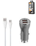 LDNIO C407Q Dual USB-A Car Charger with USB-A to Micro USB Cable — 30W, 3 ft