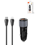 LDNIO C510Q Dual USB-A + USB-C Car Charger with USB-C to Lightning Cable — 36W, 3 ft