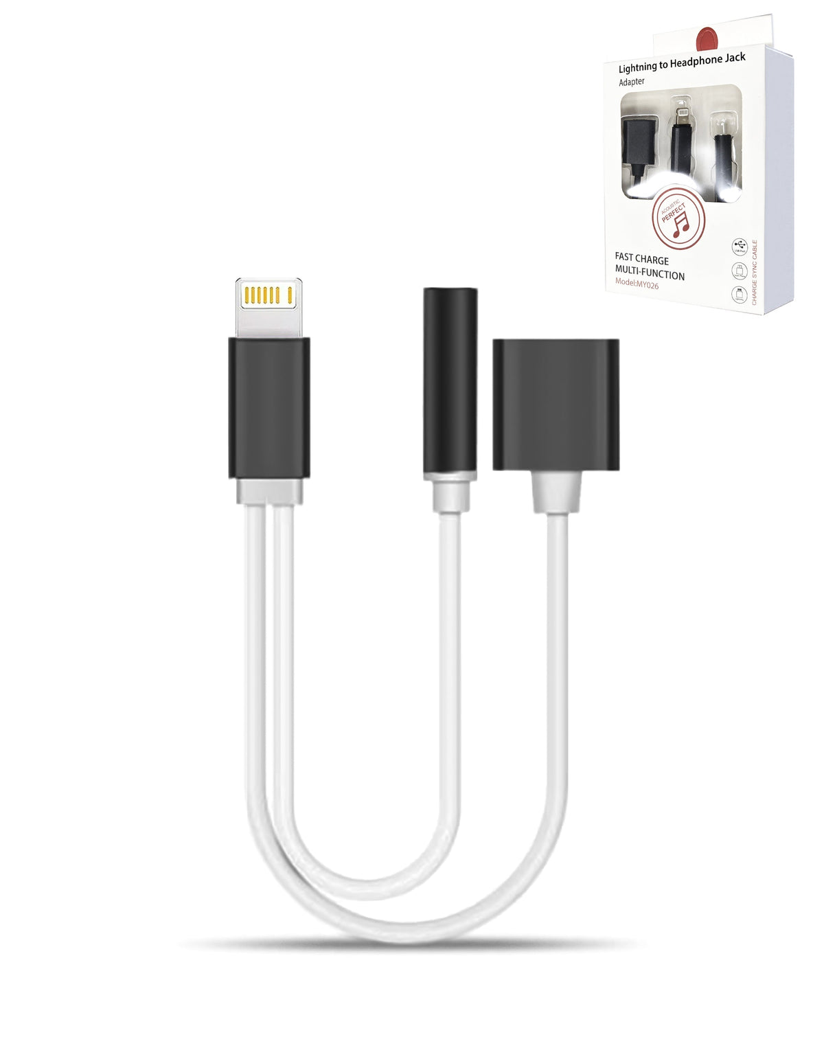 2-in-1 Lightning Charging & 3.5mm Headphone Jack Adapter — Black