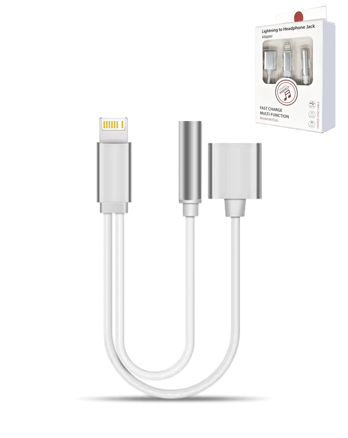 2-in-1 Lightning Charging & 3.5mm Headphone Jack Adapter — Silver