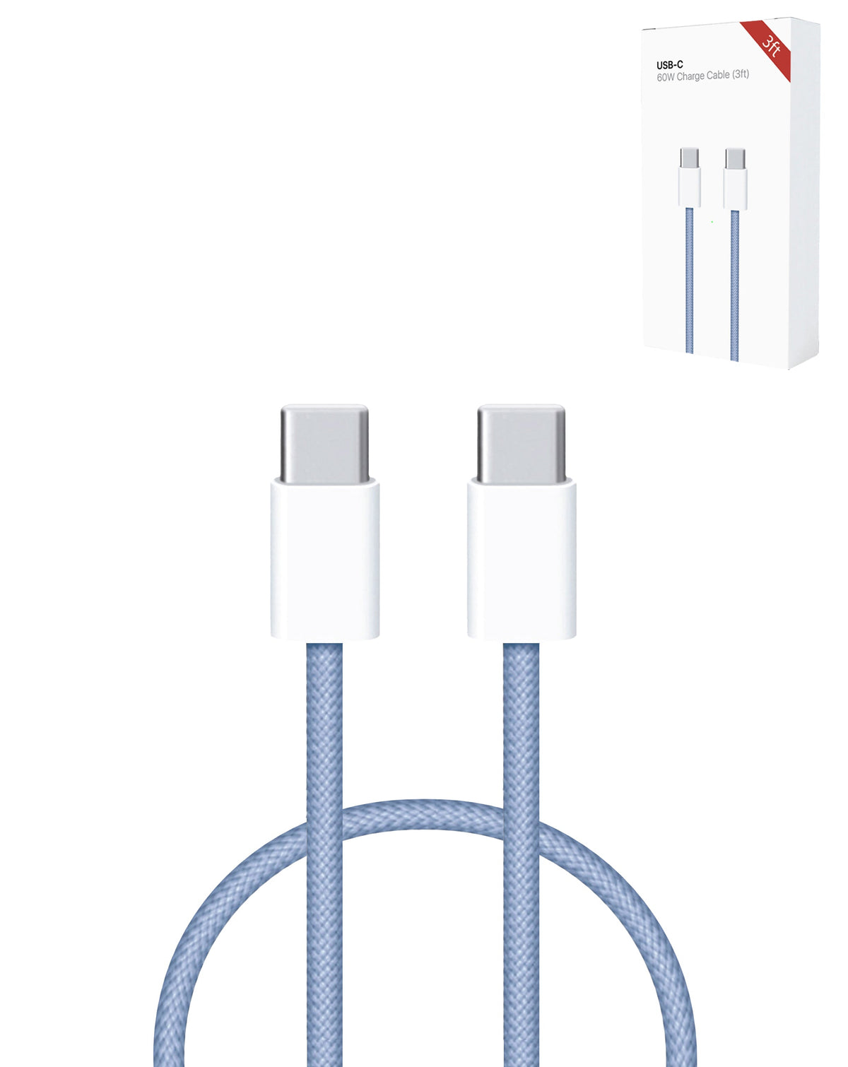 USB-C to USB-C Fast Charging Cable for iPhone, iPad & AirPods — 60W, 3 ft, Blue