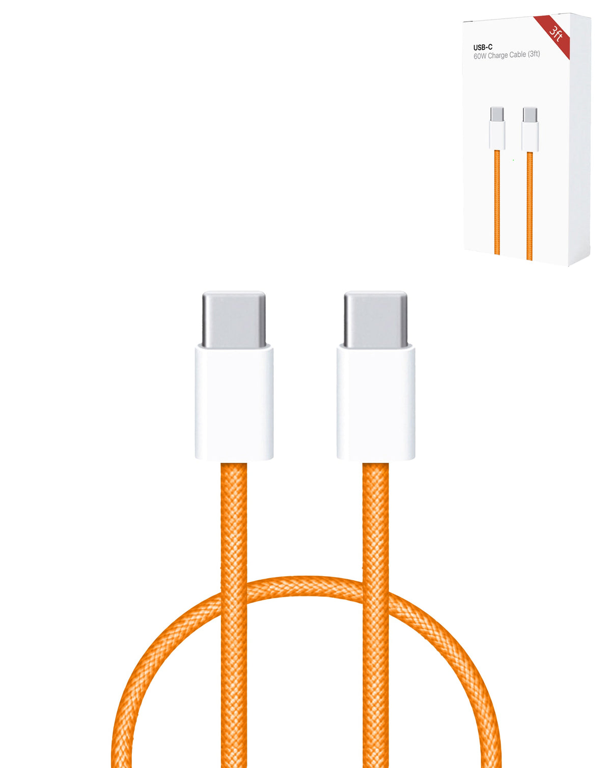 USB-C to USB-C Fast Charging Cable for iPhone, iPad & AirPods — 60W, 3 ft, Orange