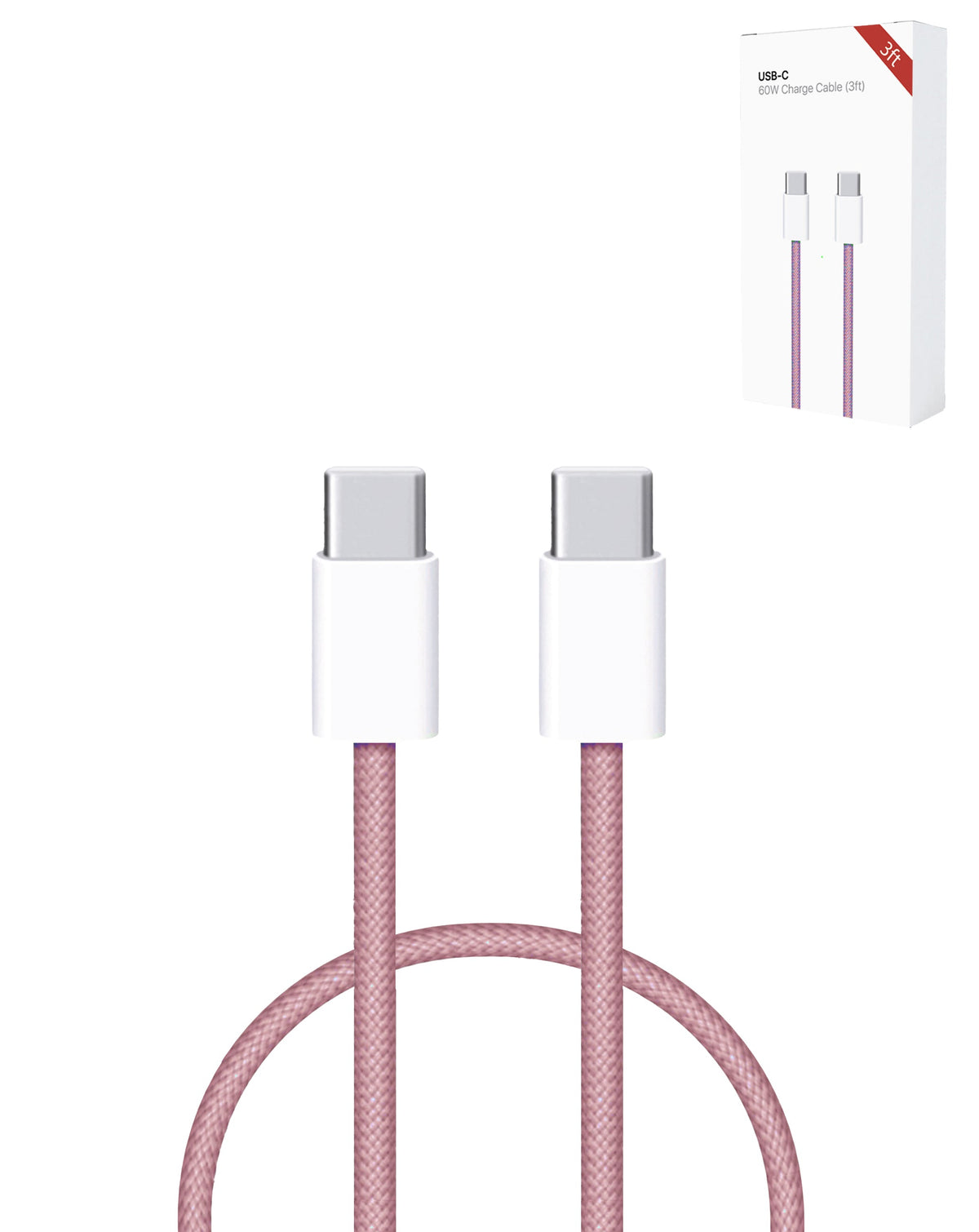 USB-C to USB-C Fast Charging Cable for iPhone, iPad & AirPods — 60W, 3 ft, Pink