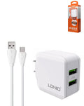 LDNIO A2201 Dual USB-A Wall Charger with USB-A to Micro USB Cable — 17W, 3 ft