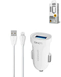 LDNIO C17 1A USB-A Car Charger with Lightning Cable — 10W, 3 ft, White